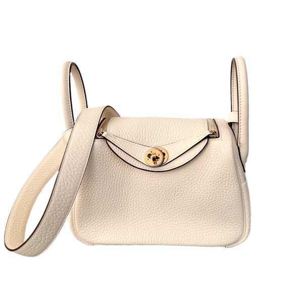 Hermès Nata Taurillon Clemence Mini Lindy 20 Cream Ivory White Gold Hardware GHW - Picture 1 of 16